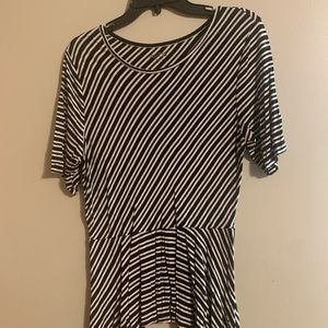 3/$32 Apt. 9 Sz PXL short-sleeved, black/white striped, peplum hem top.